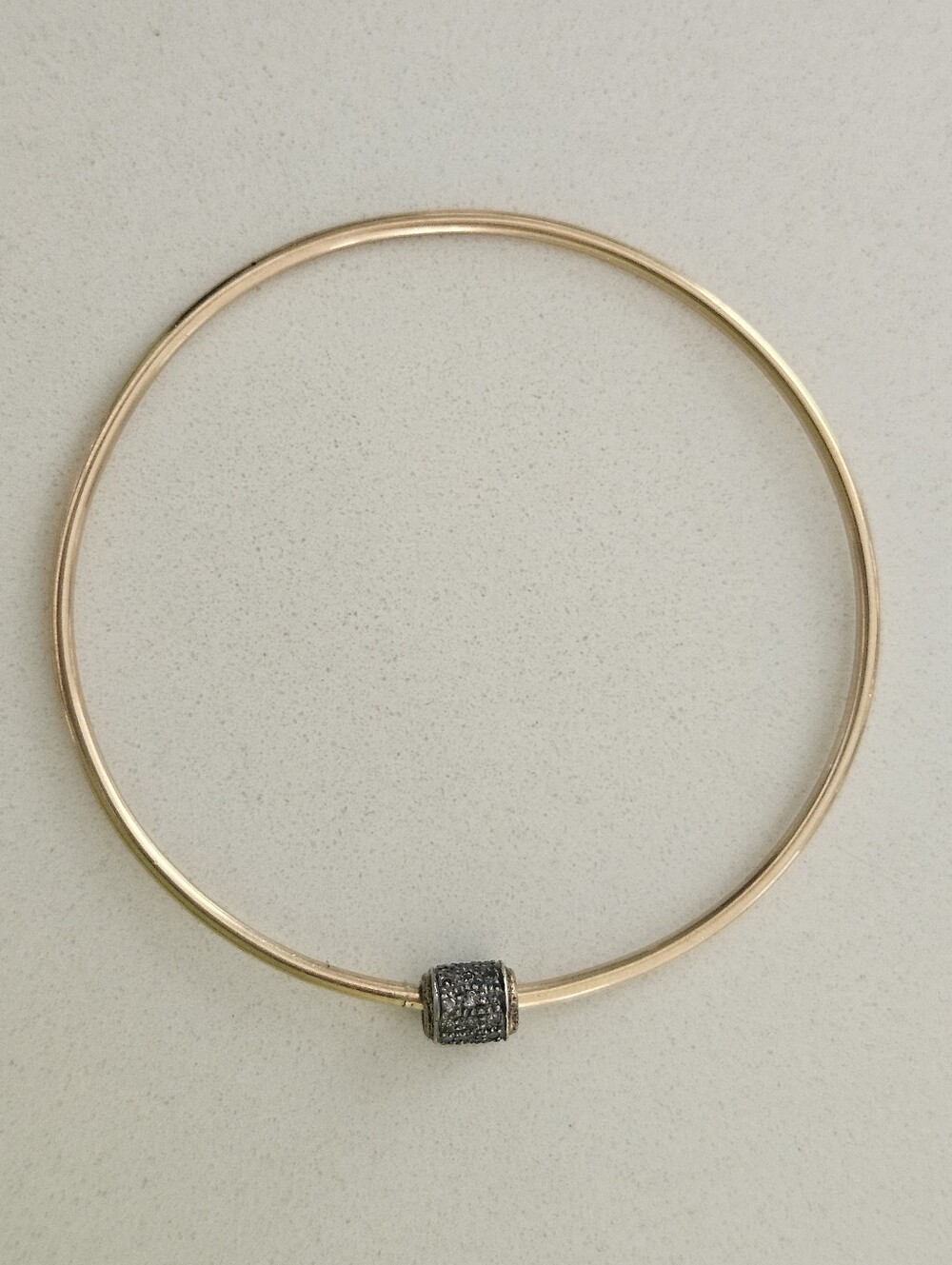 Estate Solid 14k Yellow Gold Rhodium Diamond Bangle Bracelet 7.75"